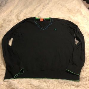 Puma black v-neck golf sweater w/ blue & green XL